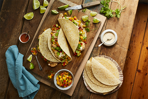 Crispy Coconut Prawn Tacos with Mango Salsa