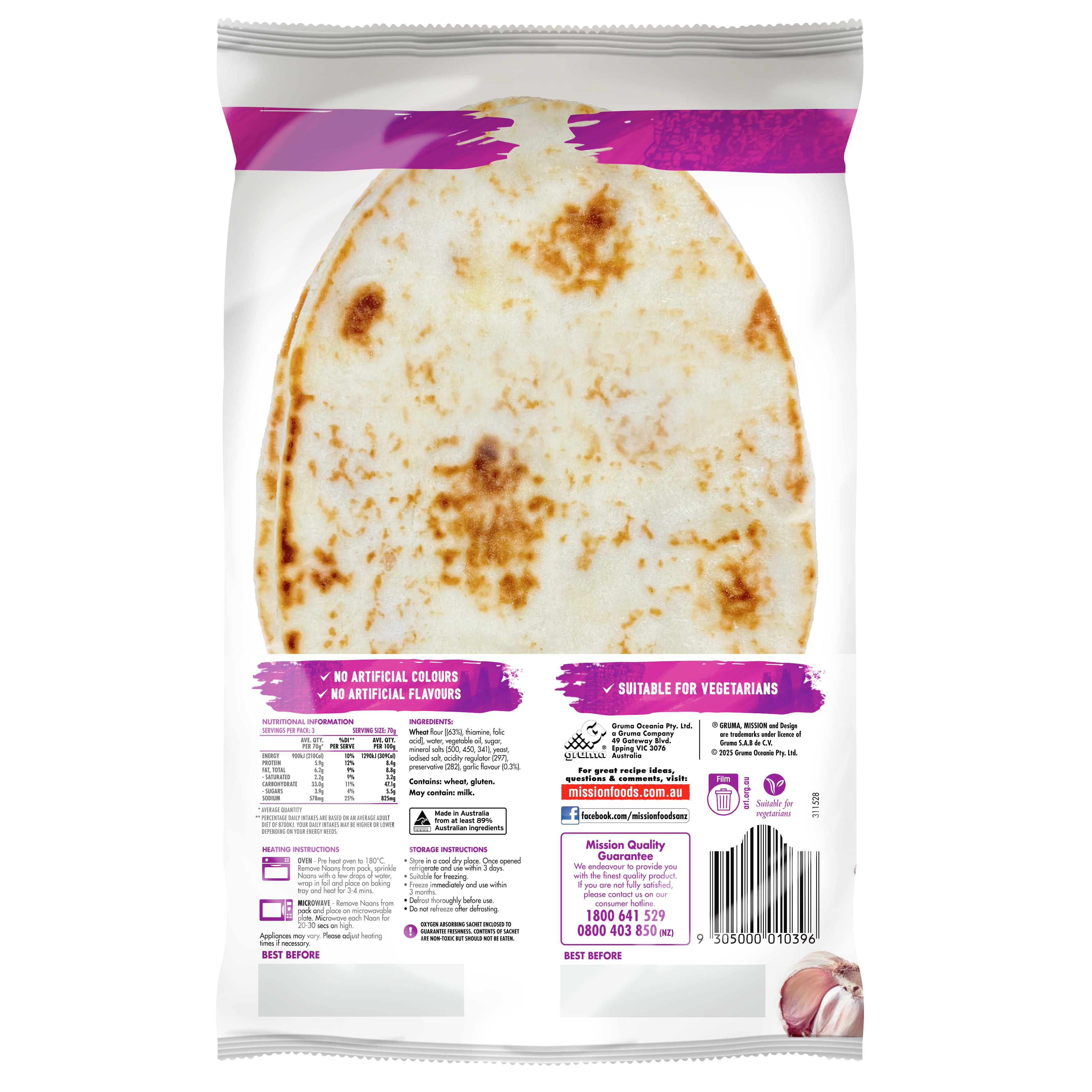 Mission Garlic Naan 210G Back