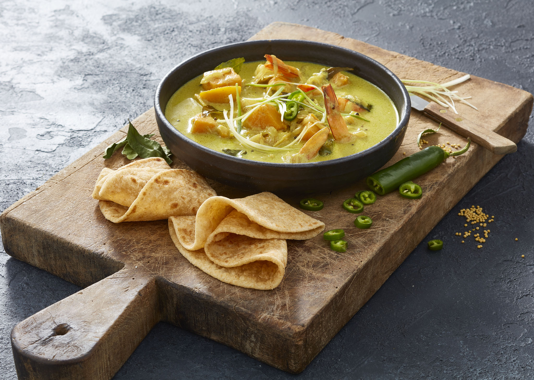 King Prawn, Pumpkin & Green Bean Curry with Roti